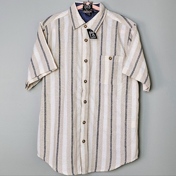 PX KIDS Short-Sleeve Sawyer Textured Resort Shirt, Tan Stripe, Size 10/12 KIDS - Picture 1 of 10